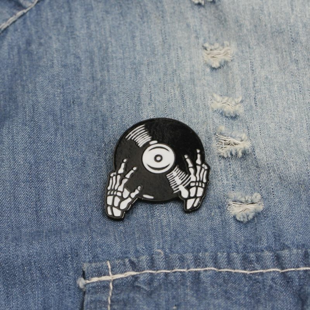 Skeleton DJ Enamel Pin 